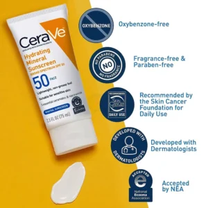Cerave Hydrating Mineral Face Sunscreen Broad Spectrum SPF50 for Sensitive Skin