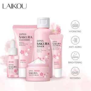 Laikou Japan Sakura Skincare 5p Set — Cleanser + Toner + Serum + Eye Cream + Essence Cream
